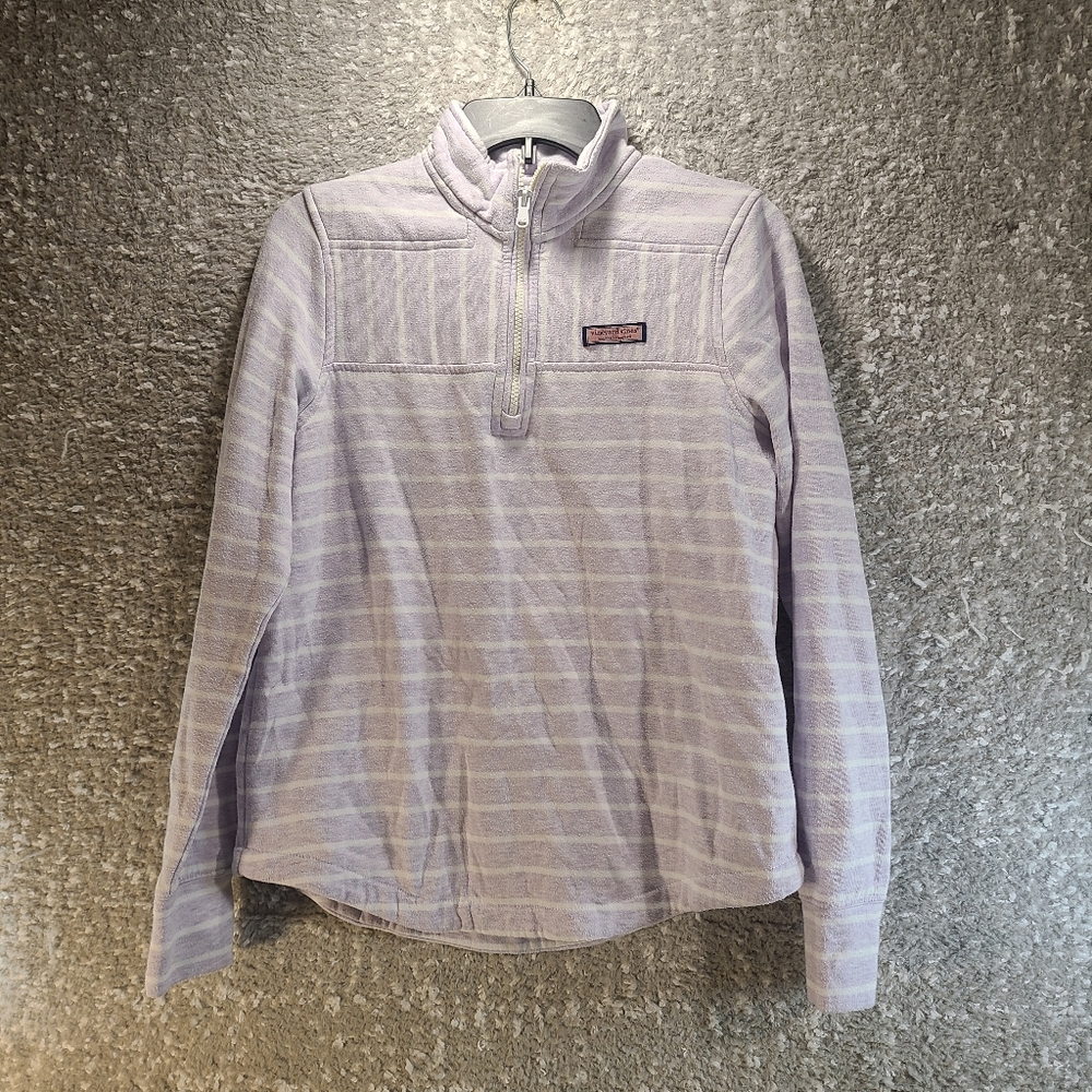 Vineyard Vines Womens XS Purple White Striped Sweater 1/4 Zip Soft Cotton Blend
